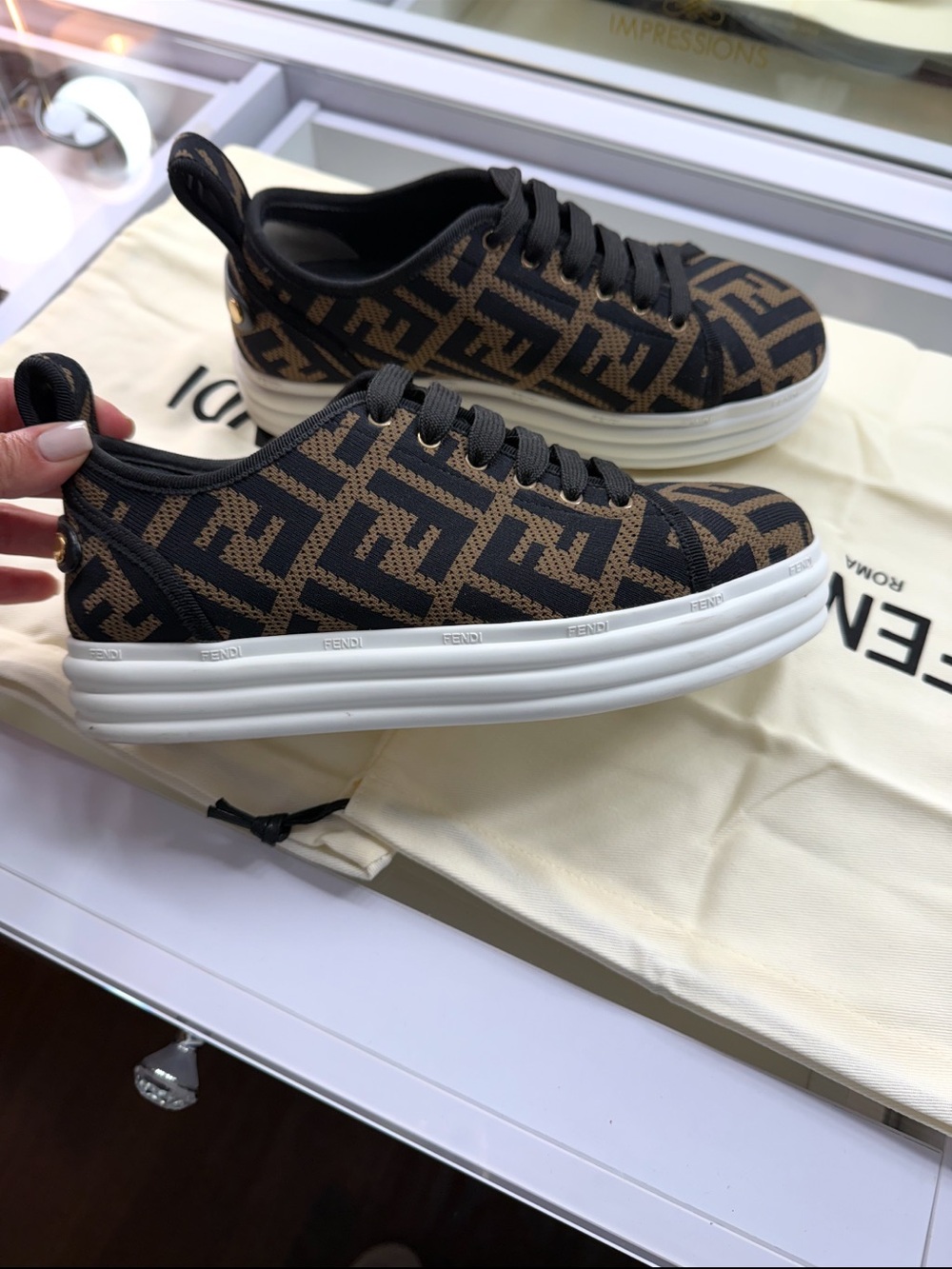 Fendi Black & Brown FF Logo Low-Top Sneakers
